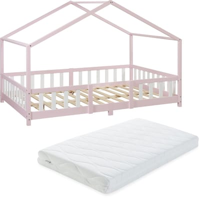 Kinderbed Treviolo met uitvalbeveiliging en matras 120x200 roze [en.casa]