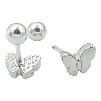 Kleine vlinder oorknopjes - Premium staal - Zilverkleurig - 7 x 6 mm
