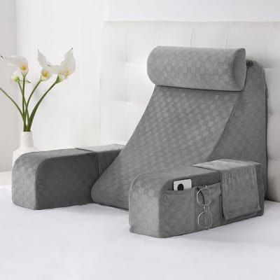Leeskussen met armleuningen en zakken - Rugsteun voor in bed of op de bank - 19 inch - Grijs