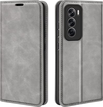 MobyDefend Hoesje - Geschikt voor Oppo Reno12 Pro - Luxe Wallet Bookcase (Magnetische Sluiting) - Grijs