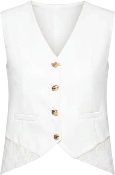 OMBRE Gilet - Slim Fit - Knopen - Effen Wit S