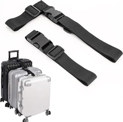 Verstelbare Reisriemen voor 3 Koffers, 2 Zwarte Riemen van 3.2 cm Breed met Veilige Sluiting en Buckles voor Optimale Bescherming van Bagage