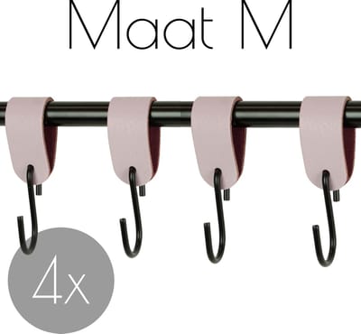 4x Leren S-haak hangers - Handles and more®  | LILAPAARS - maat M (Leren S-haken - S haken - handdoekkaakje - kapstokhaak - ophanghaken)