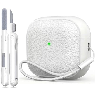 Wit hoesje voor oordopjes unisex met textuur en draagkoord geschikt voor AirPods Pro 2 inclusief reinigingsset en TPU beschermhoes