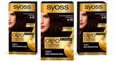SYOSS Oleo Intense 4-15 - Haarverf - Permanente Haarkleuring - Kastanjebruin - Langdurige Kleur - Professionele Grijsdekking - Zonder Ammoniak - 3 stuks