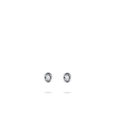 Jewels Inc. - Oorbellen - Oorstekers - Gezet met Zirkonia Steen in een Gladomzetting - 4mmØ - 2.5mmØ Zirkonia - 14 Karaat Witgoud