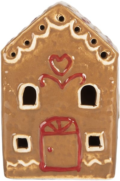 Clayre & Eef Gingerbread house met LED 7x6x9 cm Bruin Keramiek