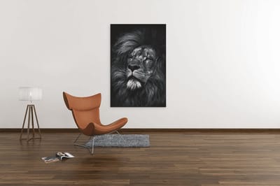 Canvas Schilderij - Wilde Dieren - Leeuw - Grijs - Portret - 60x40x2 cm