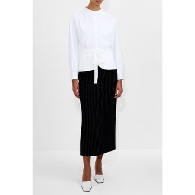French Connection Arezzo Ls Waist Tie Shirt Winter White Maat: 6 | Longsleeves Outlet | Dames | Wit