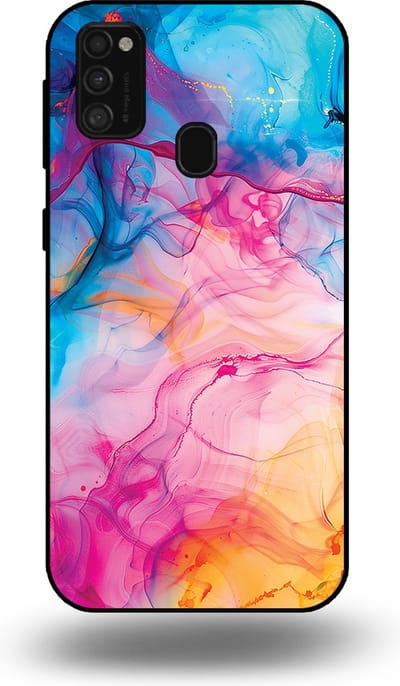 Smartphonica Telefoonhoesje Geschikt voor Samsung Galaxy M21 met Regenboog Acryl Marmer Opdruk - TPU Backcover Case Rainbow Acrylic Marble Design geschikt voor Samsung Galaxy M21