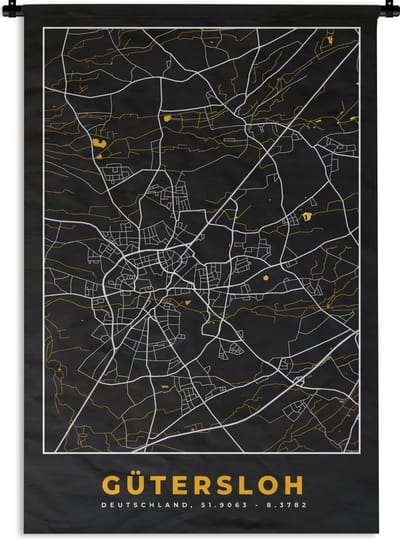 Wandkleed - Wanddoek - Gütersloh - Duitsland - Plattegrond - Kaart - Stadskaart - Goud - 120x180 cm - Wandtapijt