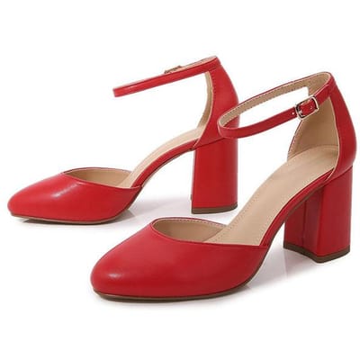 Classique Nude Élégant Tendance Chaussures de Soirée pour Femme de Bureau Sandales d'Été à Bout Rond Rouge à Talons Hauts Carrés 6.5 rouge