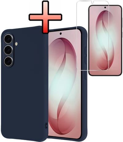 Hoesje - Met Screenprotector - Geschikt voor Samsung Galaxy S26 - Sterk & Shockproof - Back Cover - Siliconen Case - Telefoon Hoes - Donkerblauw