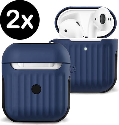 Case Geschikt voor Airpods Pro Hoesje Hoes Hard Cover Ribbels - Hoesje Geschikt voor Apple Airpods Pro Case Met Ribbels - Donkerblauw - 2 PACK