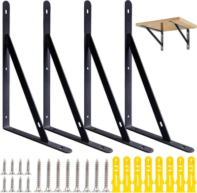Zware Wandplank Hoeksteunen met 4 Planken, Triangulaire Muurbevestiging, 90 Graden, 25 x 15.5 x 1.5 cm, Ideaal voor Opslag en Decoratie