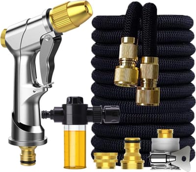 Uitbreidbare Tuinslang Set - 15 m Anti-knik Uitrekbare Flexibele Tuin Waterslang met Slangpijp Spuitpistool - 1/2'' en 3/4'' Messing Connectoren - Irrigatie schoonmaken Garden Hose Pipe