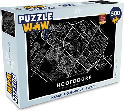 Puzzel Kaart - Hoofddorp - Zwart - Legpuzzel - Puzzel 500 stukjes