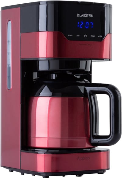 Klarstein Koffiemachine Arabica koffiezetapparaat - Filter - Met thermoskan - Voor gemalen koffie - Met EasyTouch Control - Watertank 1,2 liter - 12 kopjes - Rood - voor Keuken - RVS - Display - Coffee Machine - Koffieautomaat