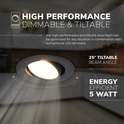 6x HOFTRONIC Malta - Kantelbare inbouwspot - LED - Rond zaagmaat 60-67mm - Wit - Dimbaar - 5 Watt - 480 lumen - 230V - 2700K Extra warm wit - Plafondspots - Inbouwspot voor badkamer en buiten - 5 jaar garantie