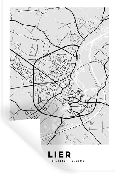 Muurstickers - Sticker Folie - Stadskaart – Plattegrond – België – Zwart Wit – Lier – Kaart - 20x30 cm - Plakfolie - Muurstickers Kinderkamer - Zelfklevend Behang - Zelfklevend behangpapier - Stickerfolie