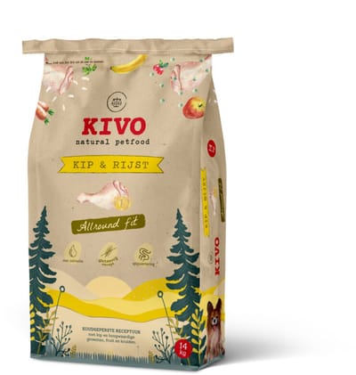 Kivo Petfood Hondenbrokken Kip & Rijst - Allround fit - 14 kg Koudgeperst - Glutenvrij