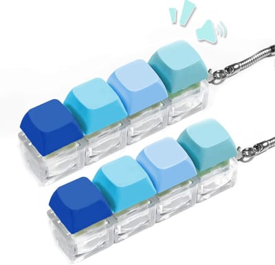 Fidget toys - Fidget toys pakket - 4-delige speelgoedtoetsenbordset - mini-toetsenbord met vier toetsen in een blauwe kleurovergang - stressverlichtend speeltje met sleutelhanger - geschikt voor op kantoor, thuis en op reis
