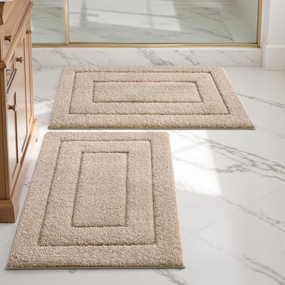 Badmat Set 2 Stuks 40×60 cm – Antislip, Zacht & Waterabsorberend – Wasbare Badkamermatten – Beige