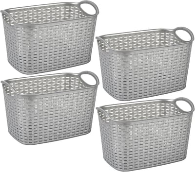 Plasticforte opbergmand kastmandje - 4x - 6,4 liter - zilver - kunststof - 19 x 29 x 18 cm - manden