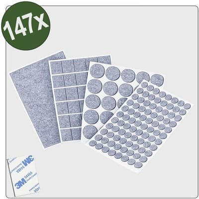 Quadrios 26SA124 Viltglijders Zelfklevend, Rond Grijs 147 stuk(s) Package