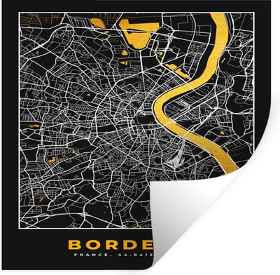 Muurstickers - Sticker Folie - Frankrijk – Plattegrond – Bordeaux - Stadskaart – Kaart - 100x100 cm - Plakfolie - Muurstickers Kinderkamer - Zelfklevend Behang XXL - Zelfklevend behangpapier - Stickerfolie
