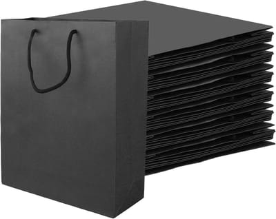 20 Zwarte Cadeautassen met Handvat, 28 x 10 x 33cm - Kraft Tassen voor Kerst, Verjaardag en Bruiloft