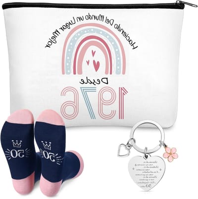 Verjaardagscadeaus voor Vrouwen: Make-up Tas, Sleutelhanger en Sokken in Regenboogdesign, Ideaal voor Moeder, Vriendin of Verzorgende