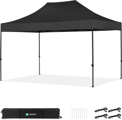 VONROC Partytent - 3x4.5 m – Premium easy-up Partytent – Modulair ontwerp - Opvouwbaar – Waterdicht – Stalen Frame - 50+ UV Bescherming - Incl. Opbergtas - Zwart