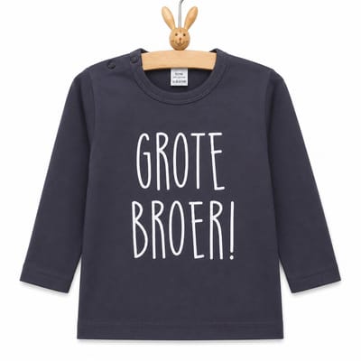 baby shirt met tekst jongen grote broer cadeau aanstaande zwangerschap aankondigen bekendmaken opa en oma oom tante little brother big grijs lange mouw maat 74
