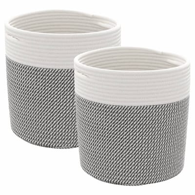 vidaXL - Opbergmanden - 2 - st - Ø - 28x28 - cm - katoen - grijs - en - wit