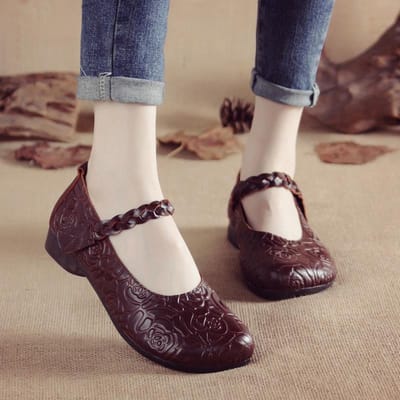 Echt Leer Moederschoenen Dames Enkele Schoenen Gevlochten Platte Zool Lente Zacht Leer Zachte Zool Vierkante Neus Zachte Zool Antislip Lente en Herfst 41