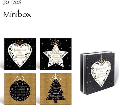 50 Luxe dubbele Kerstkaarten - 2 x 25 st - Folie - 4 motieven -  Witte envelop - 10 x 10 cm