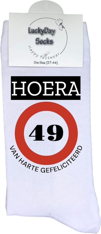 49 jaar Sokken - Gefeliciteerd - Jarig - Verjaardag - Grappige cadeau - Cadeau voor vrouw man - Kado - Verjaardags sokken - Verjaardags cadeau - Sokken waar je vrolijk van wordt - Maat 37-44