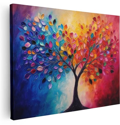 Artaza Canvas Schilderij Kleurrijke Levensboom - Abstract Natuurkunst - 80x60 cm - Wanddecoratie Woonkamer - Schilderijen - Muurdecoratie
