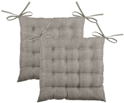 Stof Textile stoelkussen BEA - 2x - beige - 40 x 40 x 4 cm - touwtjes sluiting - binnen/buiten - zitkussens plat