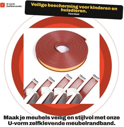 Dailygoods- Meubelrandband U-vorm - 5 meter - TPE-kunststof - Flexibel - Stootrand - Randbescherming Rubber - Opvouwbaar