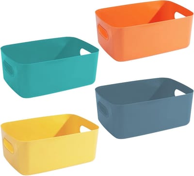 Set van 4 Opbergdozen met Handvatten, Praktische Plastic Organiser voor Huishoudelijk Gebruik, Ideaal voor Badkamer en Kleine Ruimtes, 20 x 14 x 7.5 cm