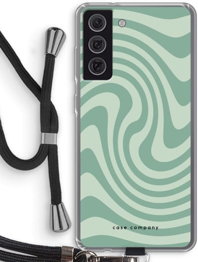 Case Company® - Hoesje met koord geschikt voor Samsung Galaxy S21 FE hoesje met Koord - Swirl Groen - Telefoonhoesje met Zwart Koord - Bescherming aan alle Kanten en Over de Schermrand