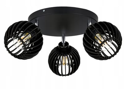 Zwarte Plafond Lamp, Loft Hout, 3xBollen, E27, Verstelbaar