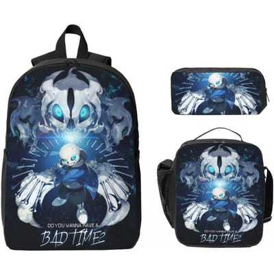 3 Stuks Undertale Sans Schooltassen Set voor Meisjes Jongens Etui Sets Rugzak Sets met Lunchbox Voor School Studenten Dagrugzak gray