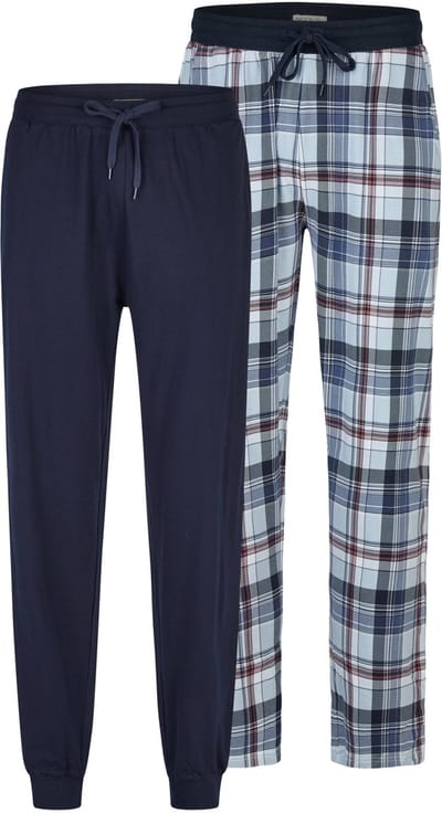 Phil & Co Heren Lange Pyjamabroeken 2-Pack Blauw Geruit/Donkerblauw - Maat L