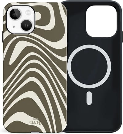 xoxo Wildhearts siliconen hoesje geschikt voor iPhone 13 MagSafe hoesje - Boogie Wonderland Green - Double Layer - Magnetisch telefoonhoesje - Magneet case - Backcover met dubbele beschermlaag - Golvenprint - Golvend patroon - golven - Groen