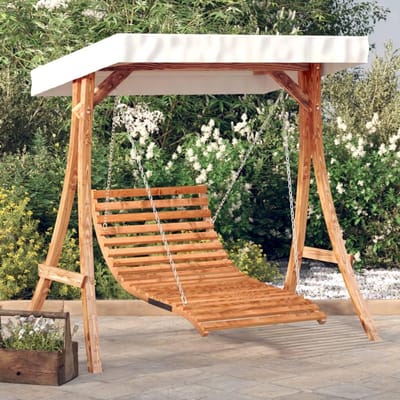 Riviera Royal Tweepersoons Hangmat met Zonnedak - Massief Vurenhout - Teak Finish - 400 x 120 x 210 cm – Casa Dorada