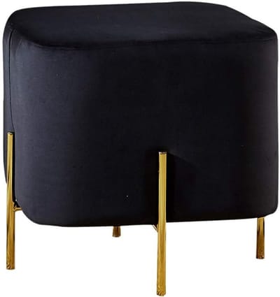 Moderne poef - Gestoffeerde kruk - Extra zitplaats - Gouden poten - 45x43cm - Zwart