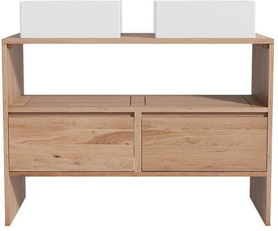 Vente-unique Badkamermeubel van massief eikenhout met vierkante opbouwwastafel - Licht naturel - 110 cm - CAVIZO